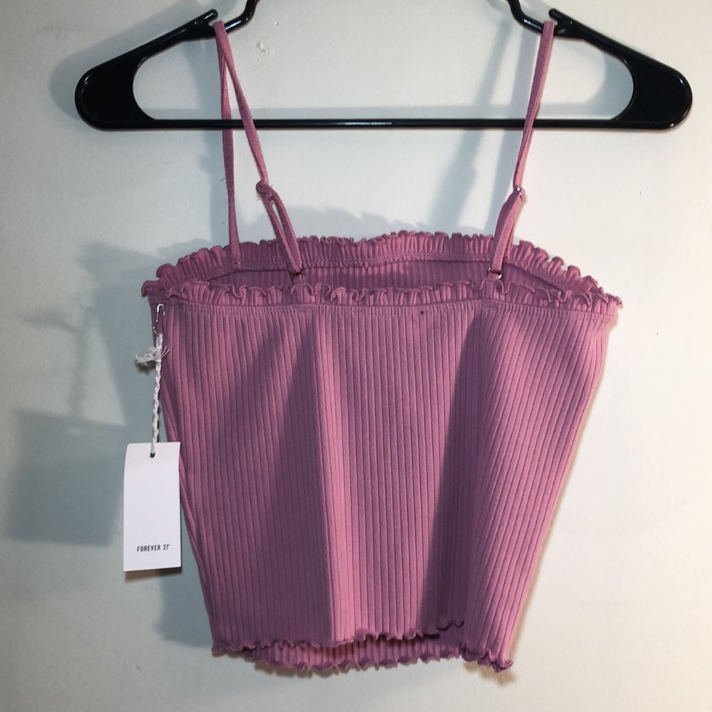 Pink Ribbed Cropped Tank Top - Picture 2 of 3